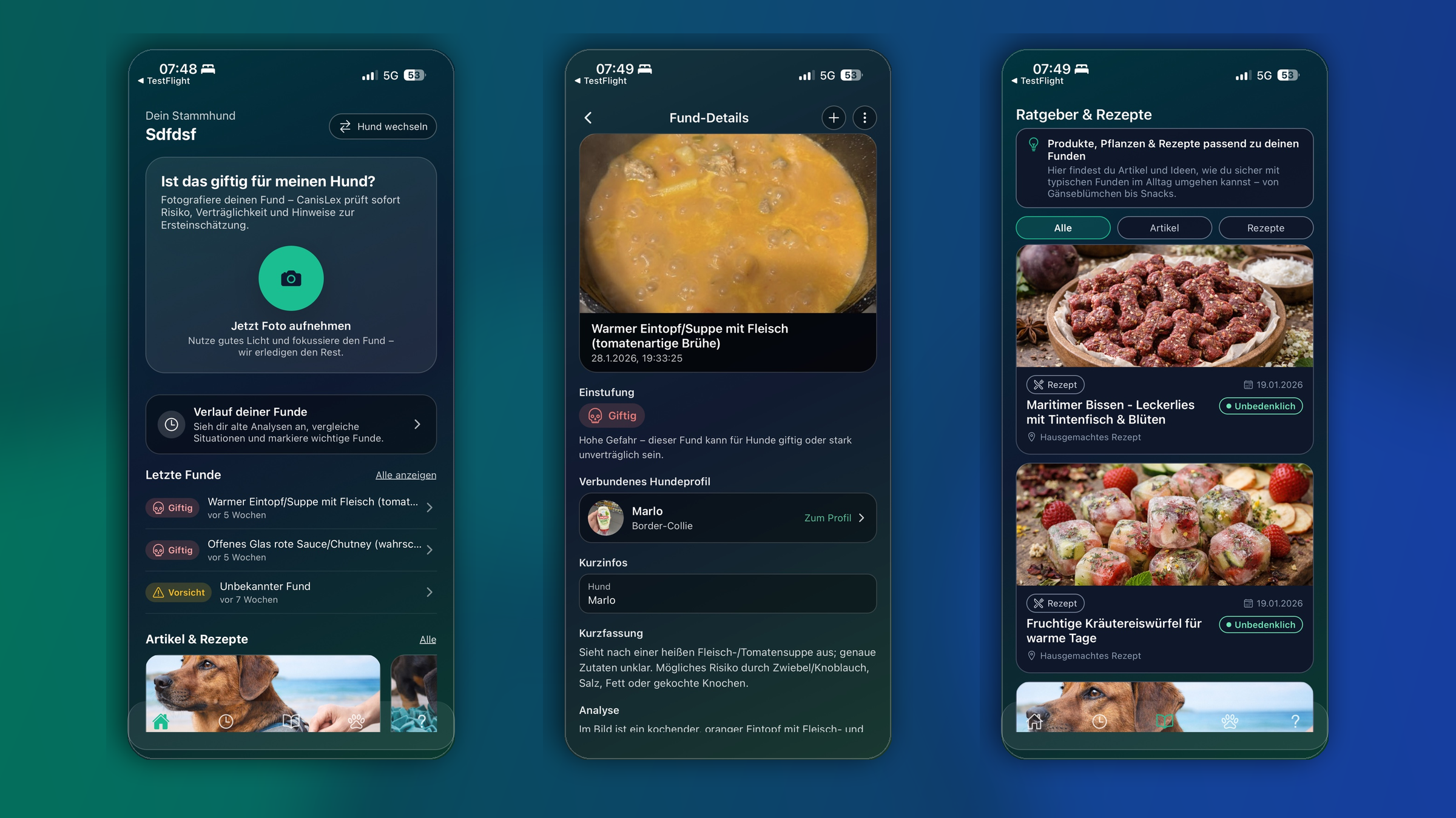 CanisLex – KI · Bilderkennung · Ratgeber · React Native